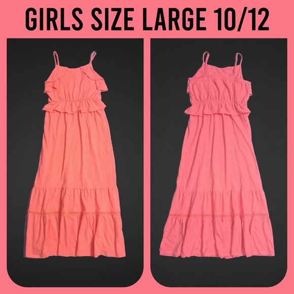 Cat & Jack Ruffle & Tier Coral Maxi Dress with Adjustable Straps Size L 10/12 - Picture 1 of 9